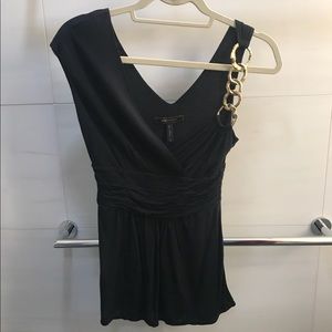 Black BCBG asymmetrical top with gold metal detail